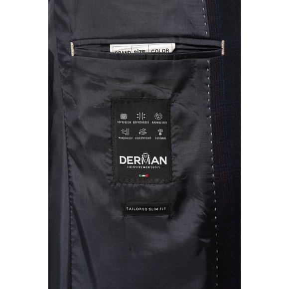 Derman Darkblue Square Patterned Fabric 3 Piece Suit - Picture 6 of 6